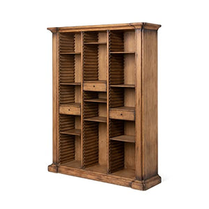 Phat Tommy Large Wooden Bookcase with Adjustable Shelves & Drawers - Tall, Rustic Wood Cabinet