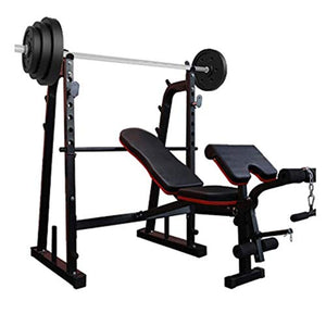 Xinqinghao Adjustable Olympic Workout Bench with Squat Rack, Leg Extension, Preacher Curl, and Weight Storage, Weight Bench for Full Body Fitness Home Gym Strength Training Equipment