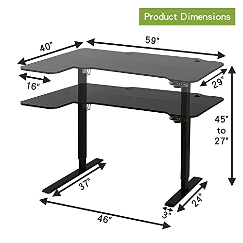 Radlove Electric Height Adjustable L-Shaped Desk with Memory Controller - Black