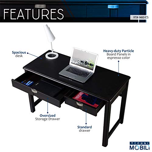 Techni Mobili Modern Writing Desk with Storage, 28.8" x 21" x 47.3", Espresso