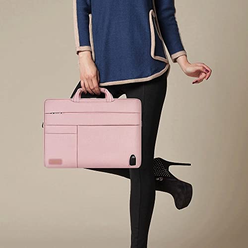 SSMDYLYM Waterproof Laptop Bag Carrying Bag Shoulder Bag Briefcase with USB Charging Port Notebook (Color : Pink, Size : 17-inch)
