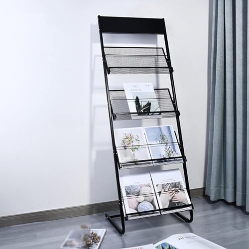 TIST Magazine Display Rack (Black), 4 Compartment Metal Literature Rack