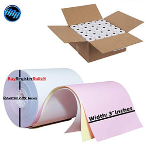 3-ply 3" inch 65' Feet (200 Rolls) White/Canary/Pink Carbonless Kitchen Paper 50 Rolls TMU 220 BuyRegisterRolls (3-ply 3" inch 65' Feet)