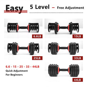 WelKare Adjustable Dumbbells Set for Home, Weights Dumbbell Adjustable for Men Workout and Fitness, 6.6 - 44 Lbs Adjust (1 Pair 88 Pounds)