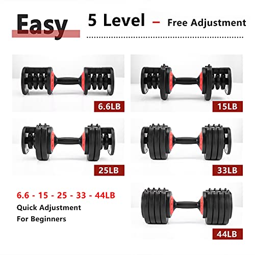 WelKare Adjustable Dumbbells Set for Home, Weights Dumbbell Adjustable for Men Workout and Fitness, 6.6 - 44 Lbs Adjust (1 Pair 88 Pounds)