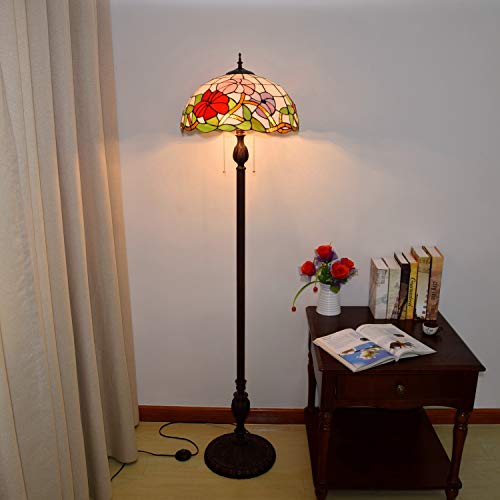 Xiaochen Tiffany Green Pastoral Style Floor Lamp 16" Stained Glass Reading Lamp
