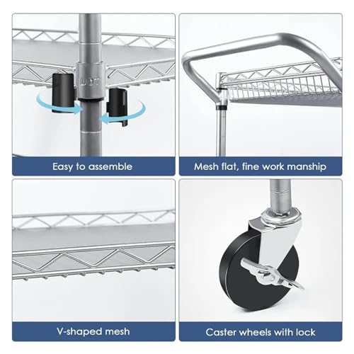 WAOCEO Kitchen Storage Cart Heavy Duty 3 Tier Utility Cart with Wheels, 990Lbs Capacity Commercial Grade Rolling Utility Cart