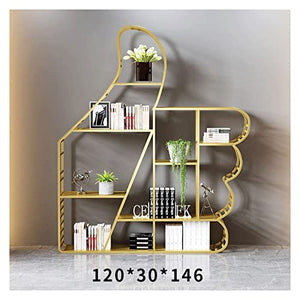 None Multi-Layer Metal Bookshelf Floor-to-Ceiling Display Rack (Brass)