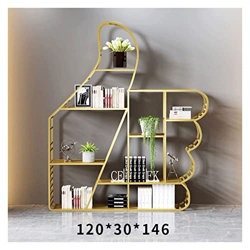 Multi-Layer Metal Bookshelf Floor-to-Ceiling Display Rack (Brass)