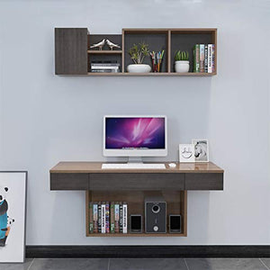 Multi Function Wall Mounted Computer Desk Laptop PC Table Writing Study Table Home Office Desk Workstation Floating Desk with Large Storage Area Shelves for HOM Office Bedroom,Walnut,39.37 in