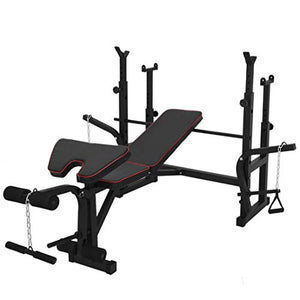 HTNBO [US in Stock] Adjustable Weightlifting Bed Bench Press Squat Rack Indoor Multi-Function Olympic Weight, Strength Training Fitness Equipment for Full-Body Workout - 400lbs