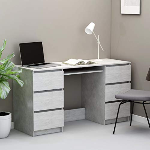 vidaXL Modern Computer Desk with 6 Drawers, Sturdy Office Desk, Notebook Tablelet Table, Writing Gaming Desk, Reading Table, Workstation for Home Office Study Room 55.1x19.7x30.3 inch Chipboard