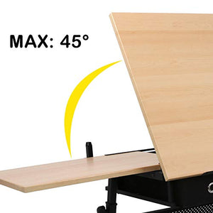 Drafting Drawing Table Tiltable Tabletop, Adjustable Height, Edge Stopper