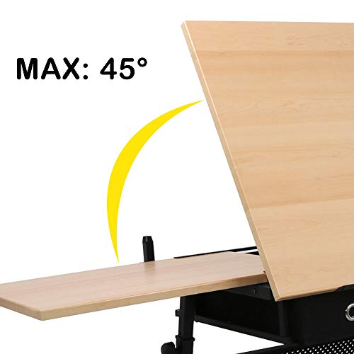 Drawing Table Adjustable Folding, Designer Architect, Drafting Table Art & Craft Drawing Desk with Drawer Comfortable Work Space Workstation Home, Office, Studio, or School