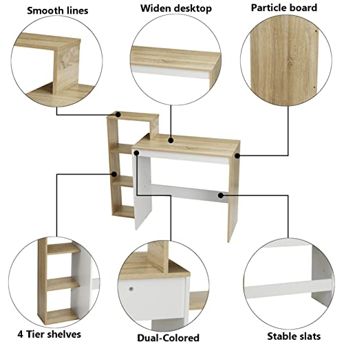 BinOxy Computer Desk 110cm with 4 Layer Storage Shelf - Modern Home Office Furniture