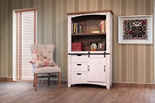 Crafters and Weavers Greenview Solid Wood Barn Door Bookcase in Distressed White Finish