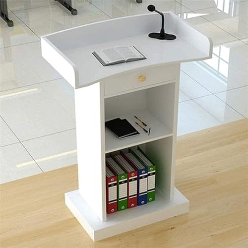 CAMBOS Lectern Podium Stand with Drawer and Storage - Wooden Standing Reception Desk Pulpit