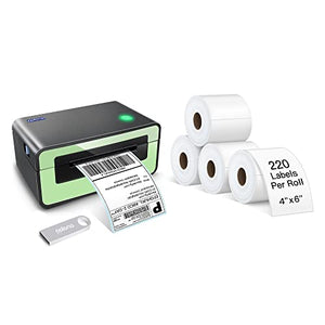POLONO Label Printer - 150mm/s 4x6 Green Thermal Label Printer, POLONO 4"×6" Direct Thermal Shipping Label, 220 Labels×4 Roll, Compatible with Amazon, Ebay, Etsy, Shopify and FedEx