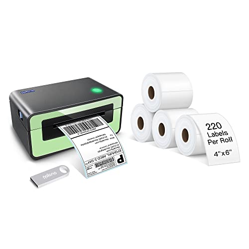 POLONO Label Printer - 150mm/s 4x6 Green Thermal Label Printer, POLONO 4"×6" Direct Thermal Shipping Label, 220 Labels×4 Roll, Compatible with Amazon, Ebay, Etsy, Shopify and FedEx