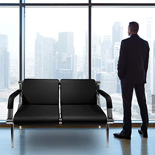 Wonline Office Reception Chair Set Waiting Room Bench Visitor Guest Sofa Airport Clinic School Salon Black PU Leather
