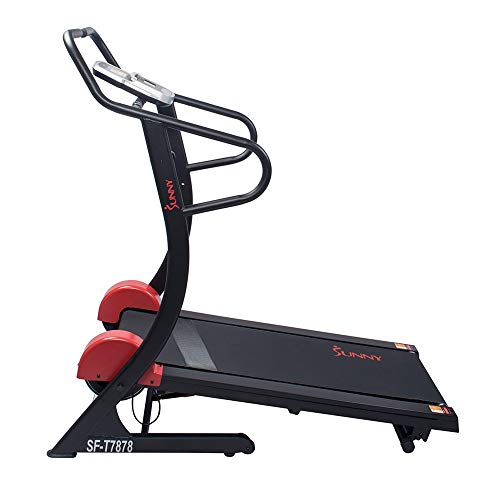 Sunny Health & Fitnesss Manual Treadmill with Adjustable Incline, Magnetic Resistance, 300 LB Max Weight, LCD and Pulse Monitor, Tablet Holder- SF-T7878,Black