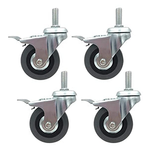IkiCk Heavy Duty Plate Casters 3" Rubber Swivel Castor Wheels - 4Pcs (Brake)