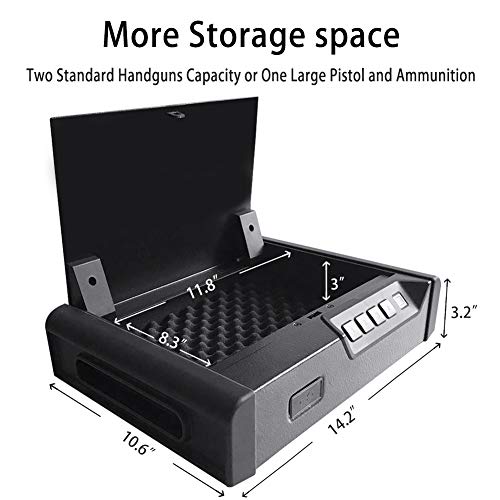 Alfuheim Biometric Gun Safe, Smart Handgun Safe with 4 Digits Code, Quick Fingerprint Access Gun Box and Auto-Open lid, 2 Pistol Capacity, Gun Cabinet for Home, Personal and Car Security