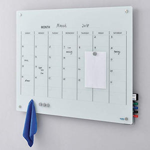 Glass Calendar Whiteboard, Magnetic, White (48"W x 36"H)
