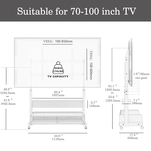 FITUEYES Rolling TV Stand for 70-100 Inch TV - Portable Floor Mount with Wooden Drawer