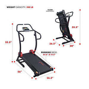 Sunny Health & Fitnesss Manual Treadmill with Adjustable Incline, Magnetic Resistance, 300 LB Max Weight, LCD and Pulse Monitor, Tablet Holder- SF-T7878,Black