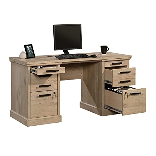 Sauder Worksense Mason Peak 60” Commercial Credenza Desk - Prime Oak Finish