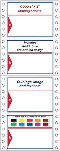 Mailing Labels, Custom Printed Continuous Pinfeed - Your Logo, Image or Text Imprinted 1-Color, Pinfed, 4" x 3" for Business Shipping (5000)