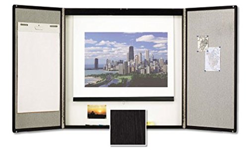 Quartet Conference Room Cabinet with Porcelain Writing Surface, 4 x 4 Feet, Black Wood Veneer Finish (854)