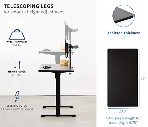 VIVO Electric Height Adjustable 60 x 24 inch Stand Up Desk, Black Solid One-Piece Table Top, Black Frame Standing Workstation, Home & Office Furniture Sets, DESK-KIT-B06B
