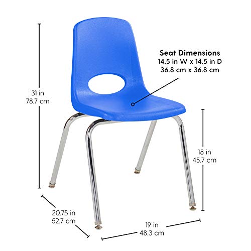FDP 18" School Stack Chair, Stacking Student Seat with Chromed Steel Legs and Nylon Swivel Glides; for in-Home Learning, Classroom or Office - Blue (5-Pack), 10371-BL