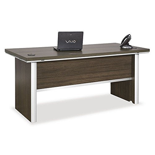 Executive Desk Boardwalk Walnut Laminate/Textured Silver Legs and Trim/Silver Hardware Dimensions: 72"W x 32"D x 30.75"H Weight: 207 lbs.Dimensions and PartsDesk