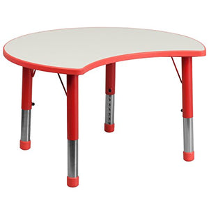 Flash Furniture 25.125''W x 35.5''L Cutout Circle Red Plastic Height Adjustable Activity Table with Grey Top