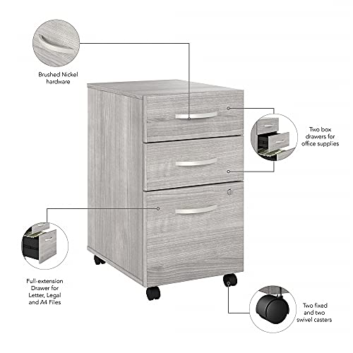 Bush Business Furniture Hybrid 3 Drawer Mobile File Cabinet - Assembled, Platinum Gray
