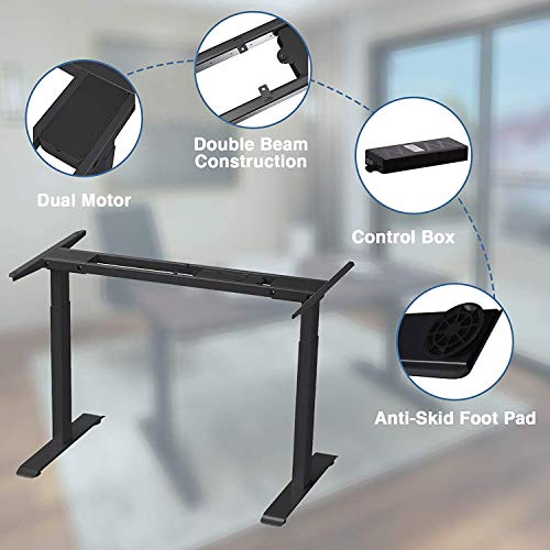 Electric Stand Up Desk Frame, Height Adjustable Standing Desk Base with Dual Electric Motor and Memory Controller, DIY Ergonomic Desk Frame Legs for Home, Office(Frame Only)