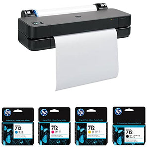 HP DesignJet T210 Large Format Printer, 24" Color Inkjet Plotter, Wireless, Bundle 712 29ml Cyan 712 29ml Magenta 712 29ml Yellow 712 38ml Black Ink Cartridges