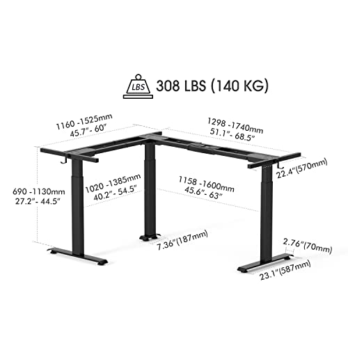 FEZIBO 75" Triple Motor L-Shaped Electric Standing Desk, Height Adjustable, Black Frame/Black Top