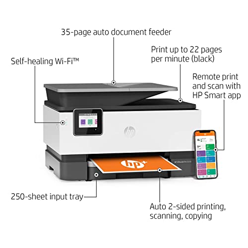 HP OfficeJet Pro 90 18e All-in-One Wireless Color Inkjet Printer, Gray - Print Scan Copy Fax - 22 ppm, 4800 x 1200 dpi, 512MB Memory, 35-Sheet ADF, Auto 2-Sided Printing, Ethernet