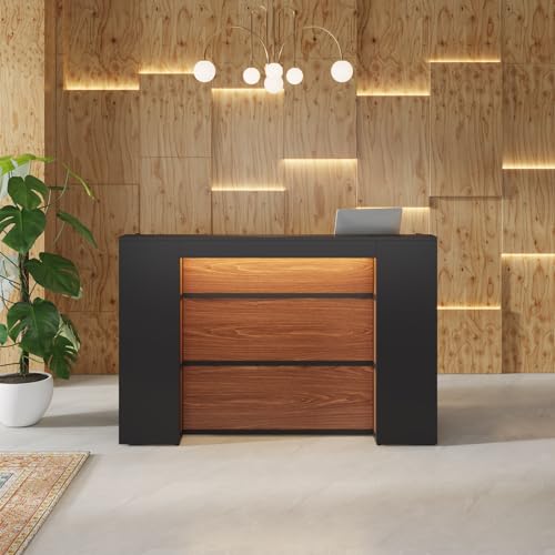 Tribesigns Reception Desk with LED Lights, 63 Inches Front Counter Table (Black&Brown)