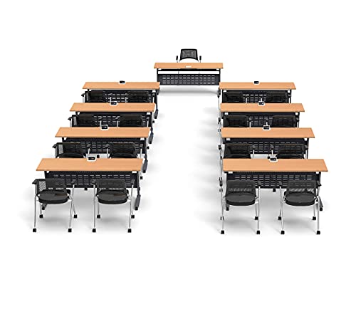 Team Tables 17 Person Folding Training Seminar Tables with Modesty Panel, Power+USB Outlet, and Industrial Caster Z-Base