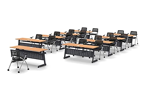 Team Tables 17 Person Folding Training Seminar Tables with Modesty Panel, Power+USB Outlet, and Industrial Caster Z-Base