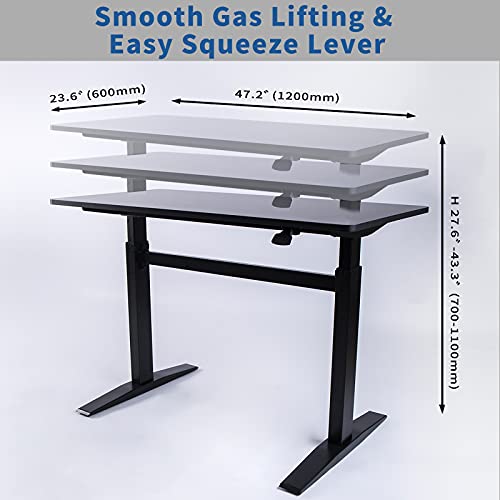 MEGAMILLION Pneumatic Standing Desk Adjustable Height- 48 inch Whole Piece Top, Sit to Stand Desk, Adjustable Computer Laptop Desk Workstation for Home& Office [Black Frame + Black Top]