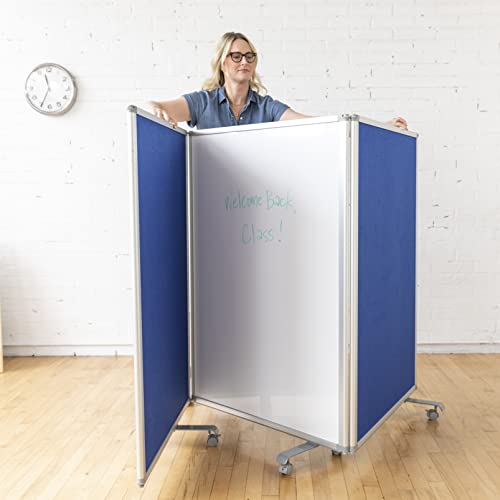 ECR4Kids Mobile Dry-Erase Room Divider and Partition, Double-Sided, Rolling Caster Wheels, 3-Panel Dry-Erase Board, Collapses for Easy Storage