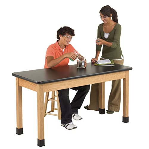 Diversified Woodcrafts Science Lab Table, Black Laminate Top, 60" x 24" x 30", Oak Wood Finish, USA Made