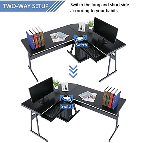 ADHW L-Shaped Corner Computer Home Desk PC Laptop Study Office Table Workstation