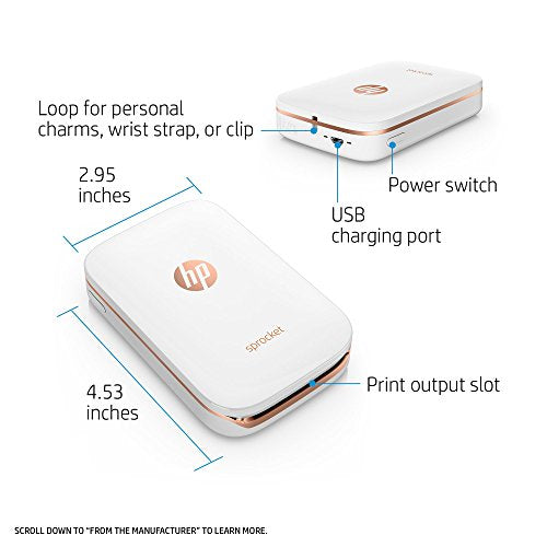HP Sprocket Portable Photo Printer, Print Social Media Photos on 2x3 Sticky-Backed Paper - White (Renewed)